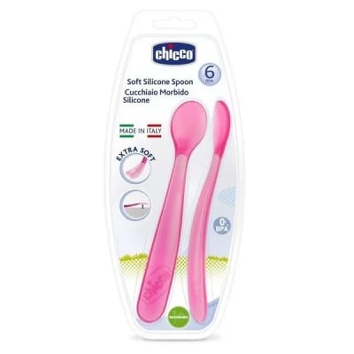 Меки силиконови лъжички Chicco - Розови, 2 броя
