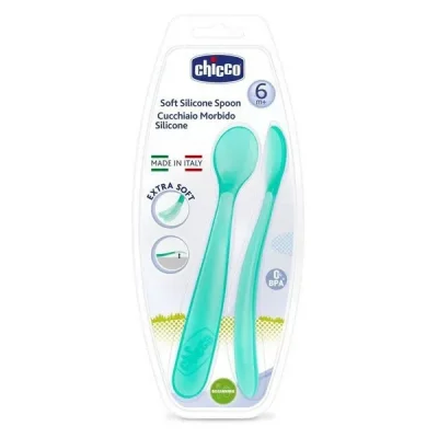 Меки силиконови лъжички Chicco - Сини, 2 броя