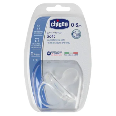 Силиконова залъгалка Chicco - Physio Soft, 0-6 m