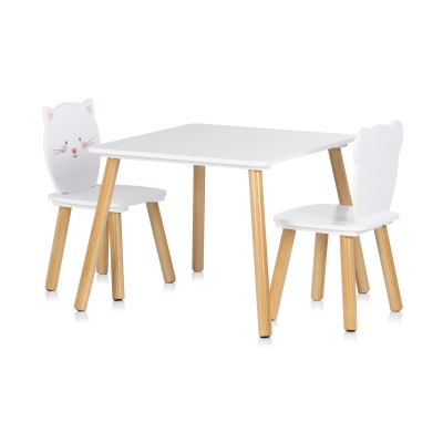Детски комплект Chipolino - Маса с два стола, Мече и коте