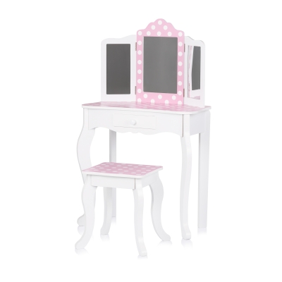 Детска тоалетка с табуретка Chipolino - Розови точки