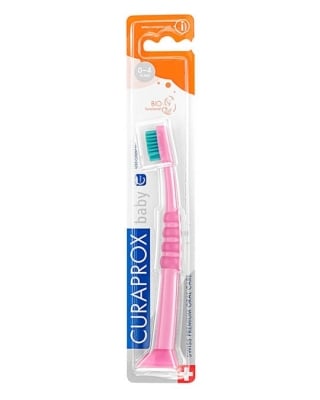 Четка за зъби Curaprox - Ultra Soft, розово - синьо, 0-4 години