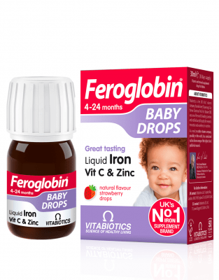 Feroglobin Baby Капки с течно желязо, витамин C и цинк Vitabiotics, 30 ml