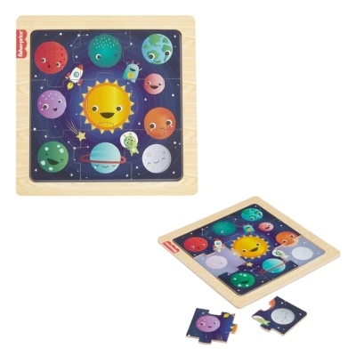 Дървен мини пъзел Fisher Price - Слънчевата система, 9 части