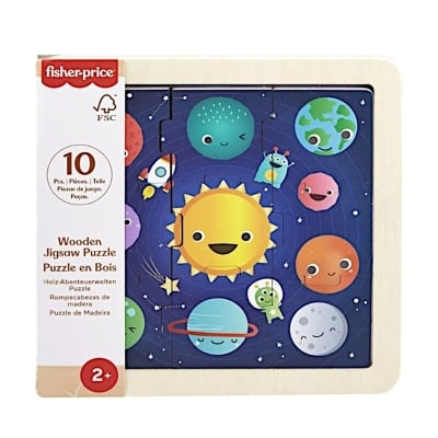 Дървен мини пъзел Fisher Price - Слънчевата система, 9 части