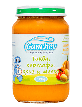 Зеленчуково пюре Ganchev - Тиква и картофи с ориз и мляко, 190 g