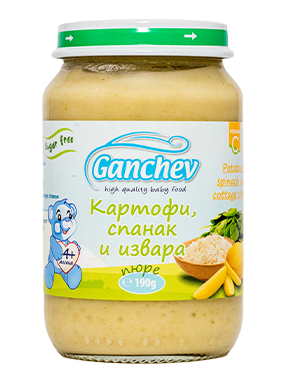 Зеленчуково пюре Ganchev - Картофи със спанак и извара, 190 g