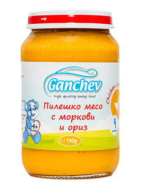 Пюре Ganchev - Пилешко месо с моркови и ориз, 190 g