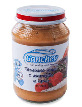 Пюре Ganchev - Телешко месо с моркови и ориз, 190 g