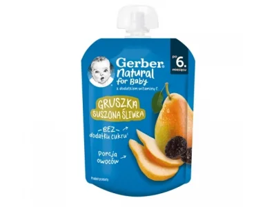 Пюре Nestle GERBER - Пауч круша и сушени сливи, 80 g