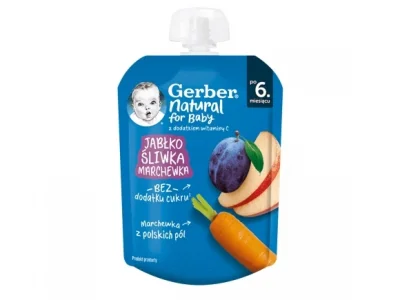 Пюре Nestle GERBER - Пауч ябълка, слива и морков, 80 g