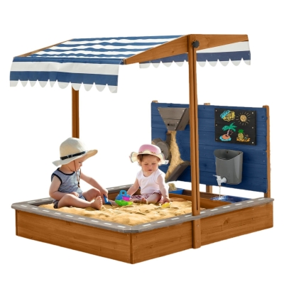 Детски дървен пясъчник Ginger Home - С Аксесоари за Игра и Регулируем Покрив