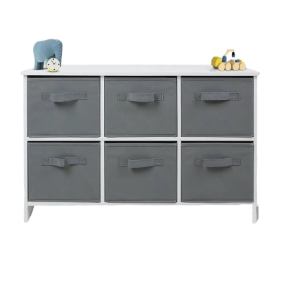 Дървен детски скрин с 6 текстилни кутии Ginger Home, Сив и Бял
