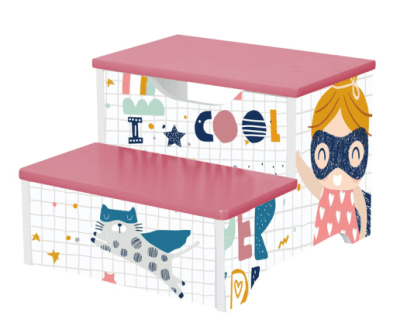 Дървено детско столче, стъпало на 2 нива Ginger Home - Super Girl, Розово