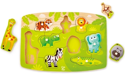 Дървен пъзел Hape - Диви животни, 10 части