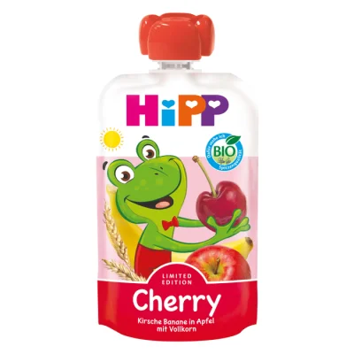 Био плодова закуска Hipp Hippis - Череша, банан, ябълка и пълнозърнести култури, 100 g