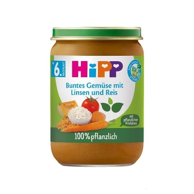 Био пюре Hipp - Зеленчуци с ориз и леща, 190 g