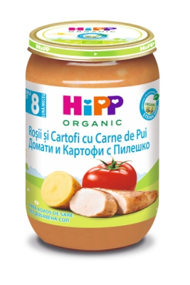 Био пюре Hipp - Домати и картофи с пилешко месо, 220 g