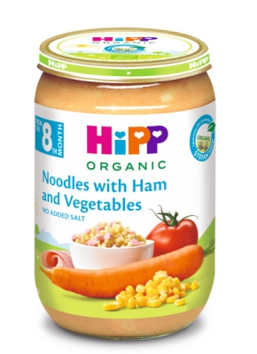 Био пюре Hipp - Макарони с шунка и зеленчуци, 220 g