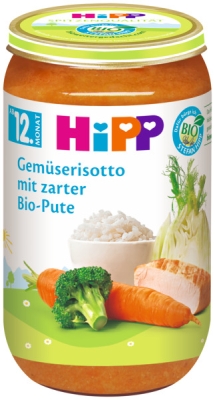 Био пюре Hipp - Зеленчуково ризото с пуешко месо, 250 g