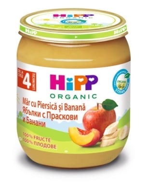 Био плодово пюре Hipp - Ябълки с праскови и банани, 125 g