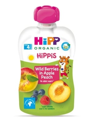 Био плодова закуска Hipp Hippis - Горски плодове, ябълка и праскова, 100 g