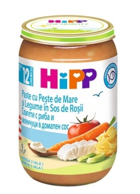 Био пюре Hipp - Спагети с риба и зеленчуци в доматен сос, 220 g