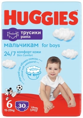 Бебешки пелени гащи Huggies - за момче 6, 30 броя