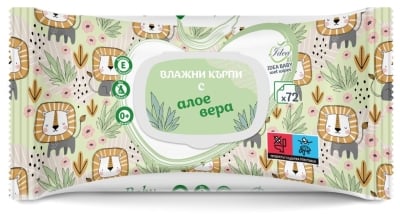 Мокри кърпи Idea Baby - Алое вера, с капак, 72 броя