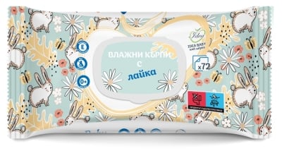 Мокри кърпи Idea Baby - Лайка, с капак, 72 броя