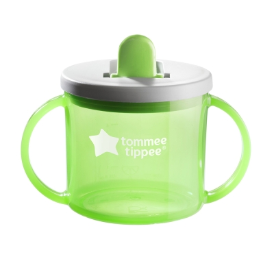 Чаша с дръжки и прибиращ се твърд накрайник Tommee Tippee - First Cup, Зелена, 190 ml, 4 m+