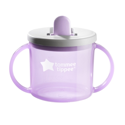 Чаша с дръжки и прибиращ се твърд накрайник Tommee Tippee - First Cup, Лилава, 190 ml, 4 m+