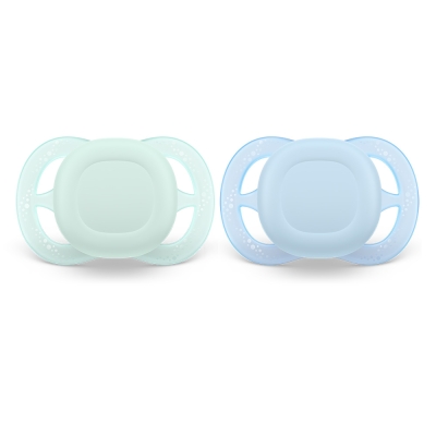 Залъгалки Philips Avent - Ultra Start, пастелни цветове с кутия за стерилизиране, 0 - 2 m, 2 броя