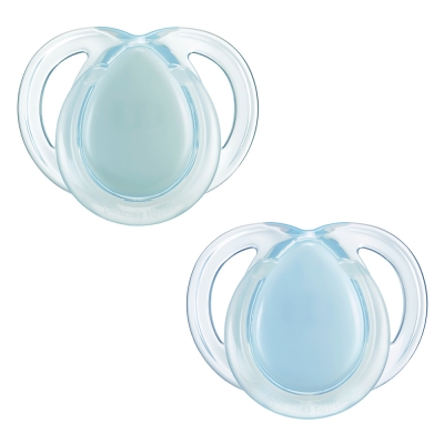 Ортодонтични залъгалки Tommee Tippee - Night Time със светеща в тъмното дръжка, Сини с кутия за стерилизиране, 0-6 m, 2 броя