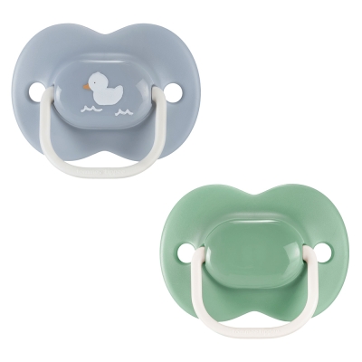 Ортодонтични залъгалки Tommee Tippee - AnyTime, Зелена и Синя с декор Пате, с кутия за стерилизиране, 18-36 m, 2 броя