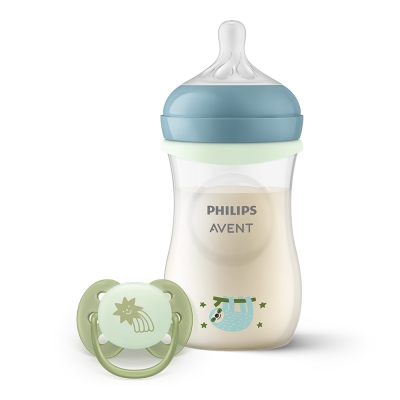 Комплект Philips Avent - Natural Response 3.0, 260 ml, със залъгалка 0-6 m, Светещи