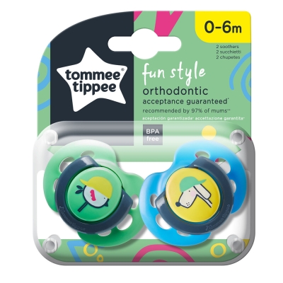 Ортодонтични залъгалки Tommee Tippee - Fun Style, Куче и Пиле, 0-6 m, 2 броя