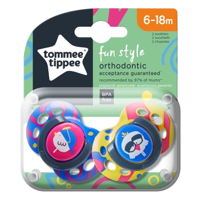 Ортодонтични залъгалки Tommee Tippee - Fun Style, Пилета, 6-18 m, 2 броя