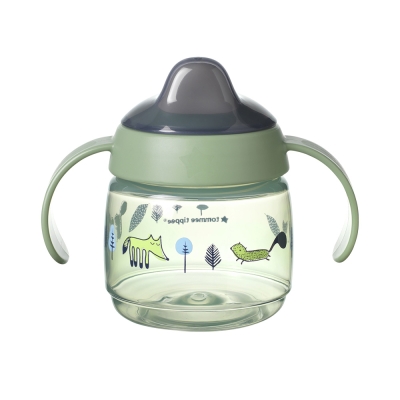Неразливаща се чаша с мек накрайник с дръжки Tommee Tippee - Superstar, Weaning Sippee Cup, Зелена, 190 ml, 4 m+