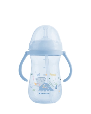 Чаша със силиконовa сламка Kikkaboo - Dino World, 300 ml, Blue