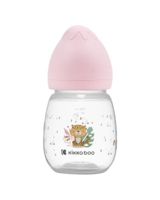 Бебешко шише с широко гърло Kikkaboo Clouds - Savanna, 180 ml, Pink