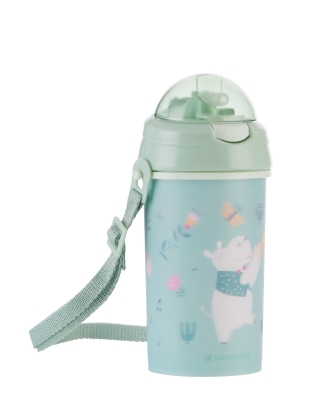 Чаша със силиконовa сламка и каишка Kikkaboo - Music Fest, 450 ml, Mint