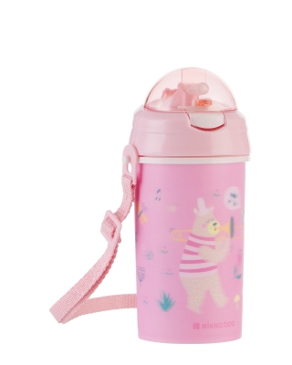 Чаша със силиконовa сламка и каишка Kikkaboo - Music Fest, 450 ml, Pink