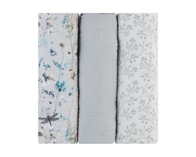 Муселинови пелени Kikkaboo - 100 х 100 cm, Dreamy Fields Grey, 3 броя