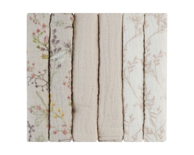 Муселинови кърпи Kikkaboo - Secret Garden, 30 х 30 сm, Beige, 6 броя