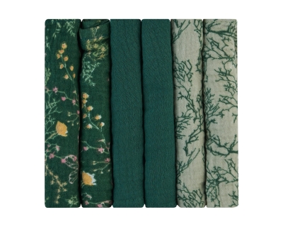 Муселинови кърпи Kikkaboo - Secret Garden, 30 х 30 сm, Green, 6 броя