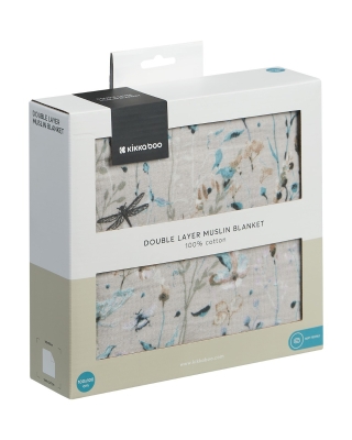 Двупластово одеяло от муселин Kikkaboo - Dreamy Fields, 100 х 100 сm, Grey