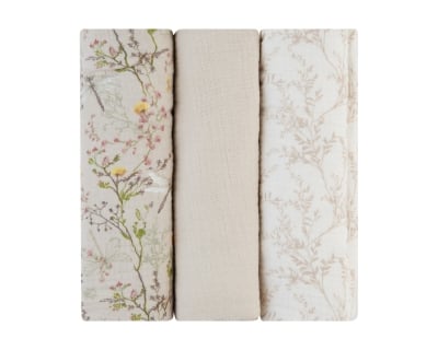 Муселинови пелени Kikkaboo - 100 х 100 cm, Secret Garden Beige, 3 броя