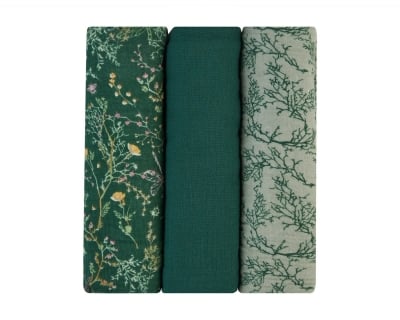 Муселинови пелени Kikkaboo - 100 х 100 cm, Secret Garden Green, 3 броя