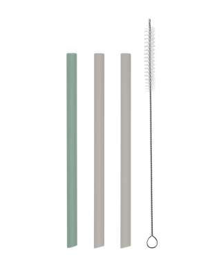Сет силиконови сламки Kikkaboo - Platinum Silicone, Sage, 3 броя